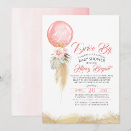 Invitación Pampas Grass Pink Balloon Drive De Baby Shower