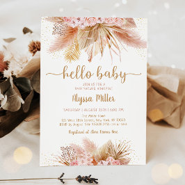 Invitación Pampas Grass Pink Floral Baby Shower