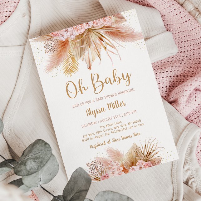 Invitación Pampas Grass Pink Floral Oh Baby Shower (Subido por el creador)