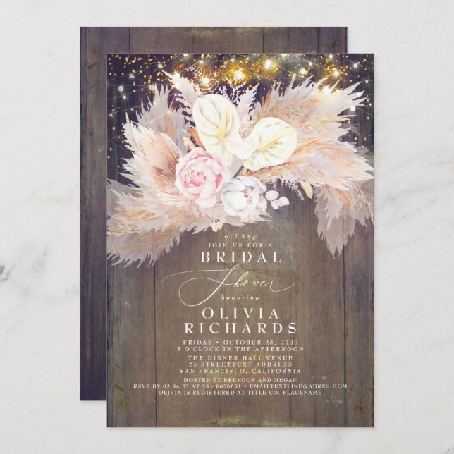 Invitación Pampas Grass Pink Floral Rusdal Shower (Anverso / Reverso)