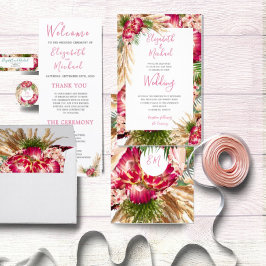 Invitación Pampas Grass Protea Floral Boda rosa moderno
