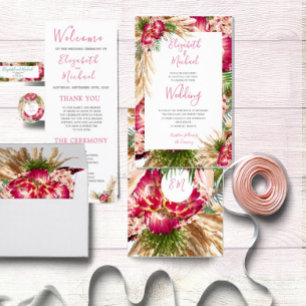 Invitación Pampas Grass Protea Floral Boda rosa moderno