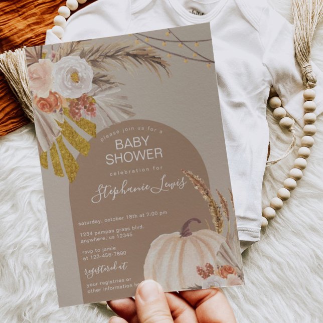 Invitación Pampas Grass Pumpkin Baby Shower (Subido por el creador)