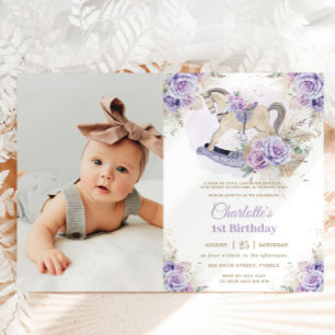 Invitación Pampas Grass Purple Floral Roca Hípica Cumpleaños