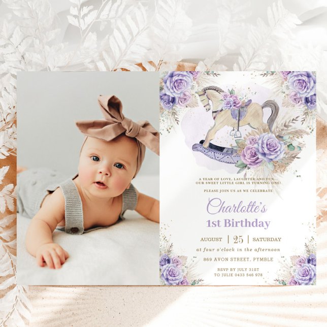 Invitación Pampas Grass Purple Floral Roca Hípica Cumpleaños (Subido por el creador)