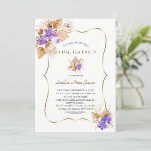 Invitación Pampas Grass Purple Orchid Gold Bridal Tea Fiesta