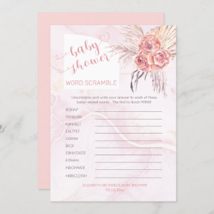 Invitación Pampas Grass  Rosa Bloom Baby Shower Word Scramble