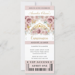 Invitación Pampas Grass Rosas Quinceañera Sweet 16 VIP Ticket