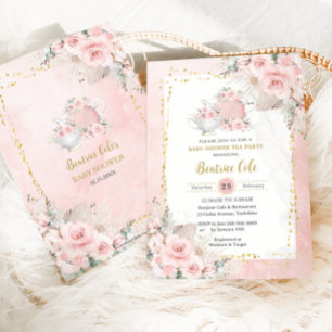 Invitación Pampas Grass Rubor Floral Tea Fiesta Baby Shower
