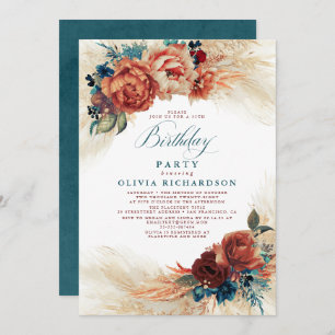 Invitación Pampas Grass Rust Terracotta Fall Birday Party