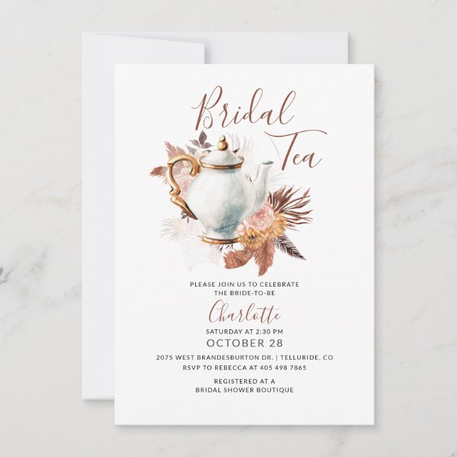 Invitación Pampas Grass Rustic Terracotta Bridal Tea Fiesta (Anverso)