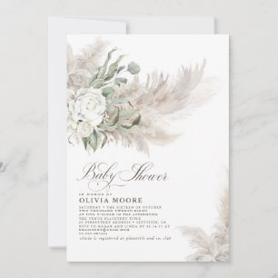 Invitación Pampas Grass Sage Greenery Floral Boho Baby Shower