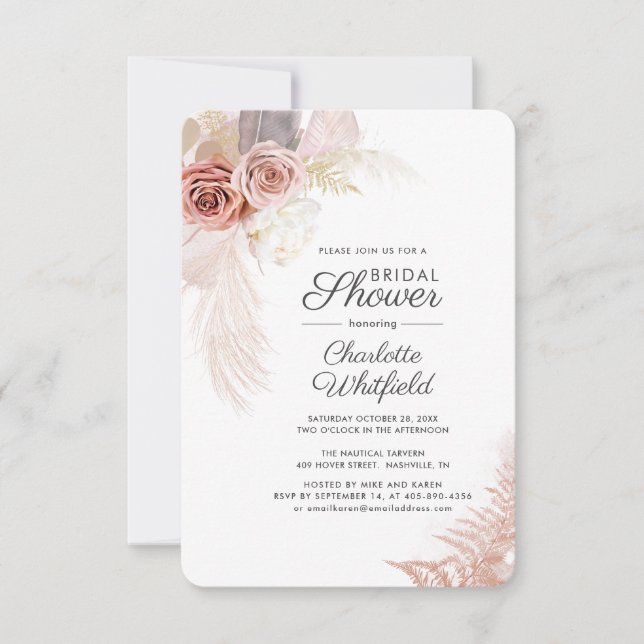 Invitación Pampas Grass Script Terracotta Bridal Shower (Anverso)