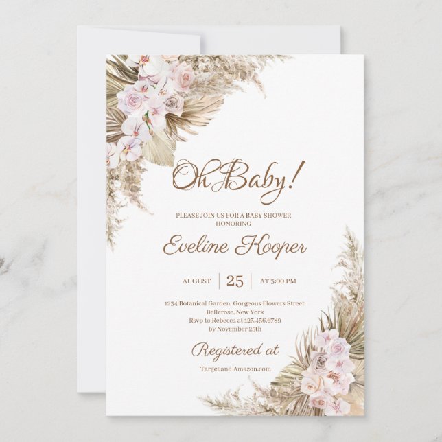 Invitación Pampas Grass Sequedo Palm Rosa de Rubor Orquídea O (Anverso)