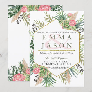 Invitación Pampas Grass Suculentas Parejas Bridal Shower