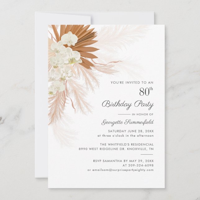 Invitación Pampas Grass Terracotta 80 cumpleaños (Anverso)