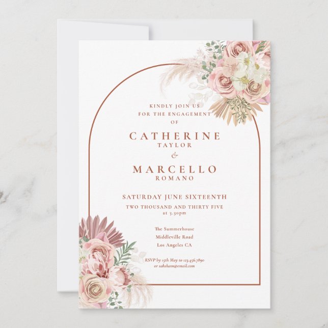 Invitación Pampas Grass Terracotta Arch Engagement Party (Anverso)