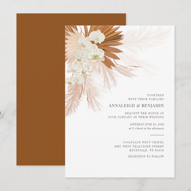 Invitación Pampas Grass Terracotta Boda Botánico Moderno (Anverso / Reverso)