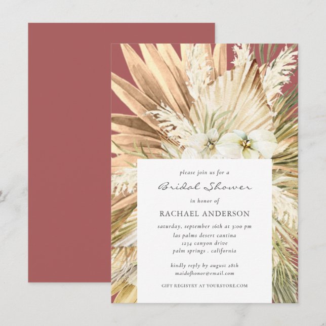 Invitación Pampas Grass Terracotta Boho Bridal Shower (Anverso / Reverso)