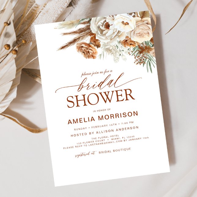 Invitación Pampas Grass Terracotta Boho Bridal Shower (Subido por el creador)