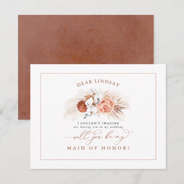 Invitación Pampas Grass Terracotta Bridesmaid Propuesta (Anverso / Reverso)