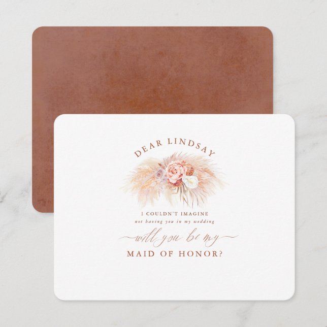 Invitación Pampas Grass Terracotta Bridesmaid Propuesta (Anverso / Reverso)