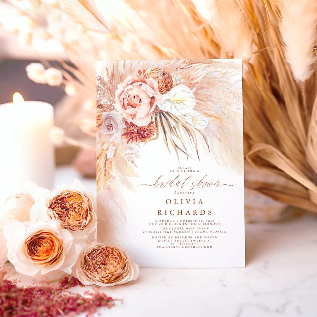 Invitación Pampas Grass Terracotta Floral Bridal Shower (Terracotta Boho Bridal Shower Invitations)