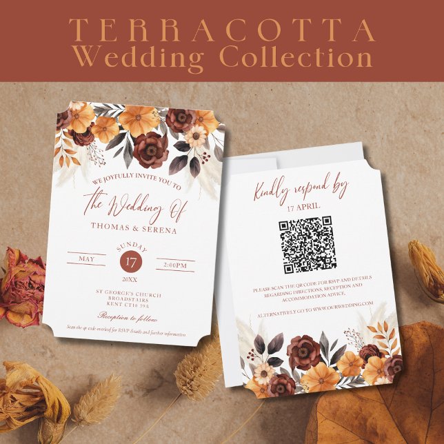 Invitación Pampas Grass Terracotta Rust Fall Boda de código Q (Subido por el creador)