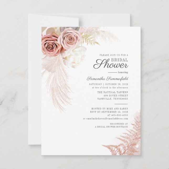 Invitación Pampas Grass Terracotta Tan Bridal Shower (Anverso)