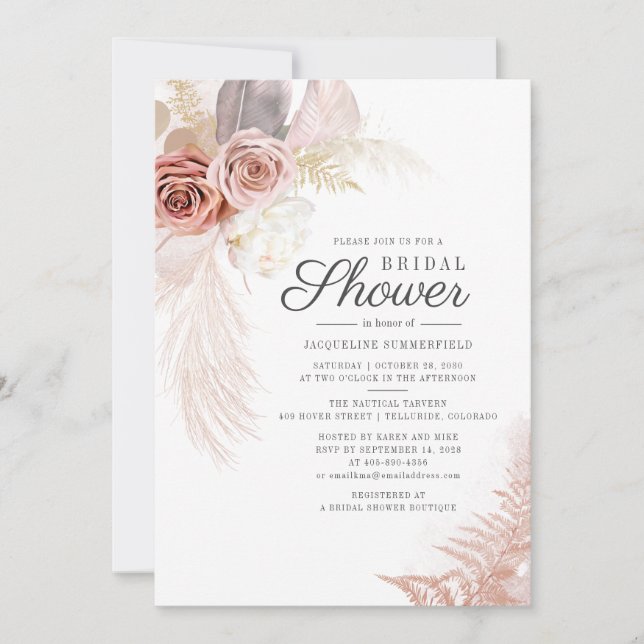 Invitación Pampas Grass Terracotta Tan Floral Bridal Shower (Anverso)