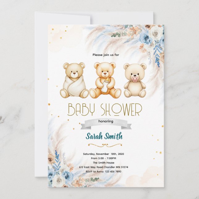 Invitación Pampas Grass Triplet bear invitation (Anverso)
