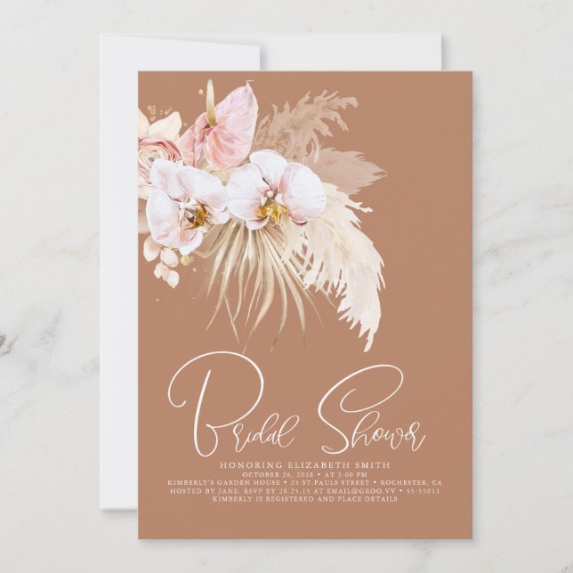 Invitación Pampas Grass Tropical Floral Boho Bridal Shower (Anverso)
