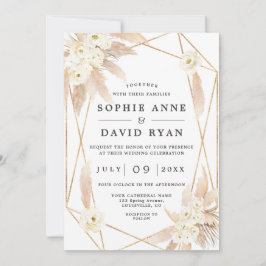 Invitación Pampas Grass White Floral Gold Todo En Un Boda