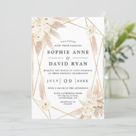 Invitación Pampas Grass White Floral Gold Todo En Un Boda