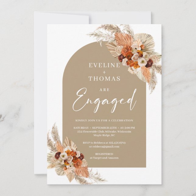 Invitación Pampas hierba quemada naranja beige rústico boho (Anverso)