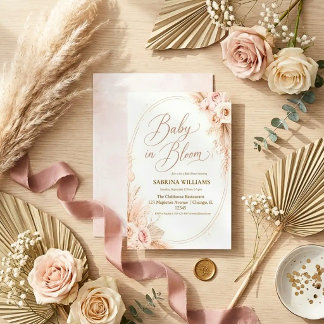 Invitación Pampas hierba rústica boho bebé en flor baby showe