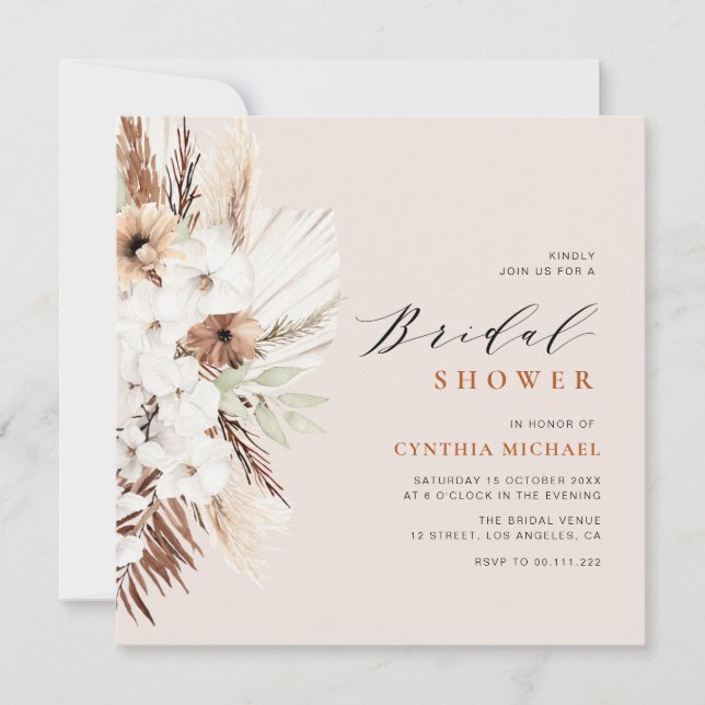 Invitación pampas hierba terracotta boho ducha de novia (Anverso)
