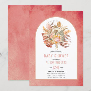 Invitación Pampas hierba y chica rosa de palma ducha bebé