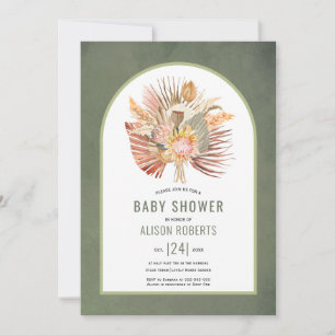 Invitación Pampas hierba y palmera de bebé verde grisáceo
