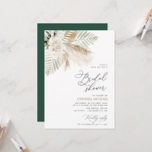 Invitación pampas hierba y verde ducha de novia
