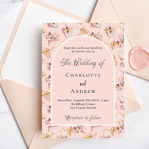Invitación Pampas hierbas florines rosa oro boho boda de lujo