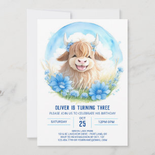Invitación Pampas Highland Cow Wildflower Kids Cumpleaños