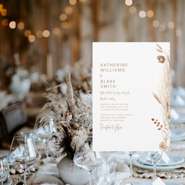 Invitación Pampas Modernas Junto Con Boda De Texto De Oro (Subido por el creador)