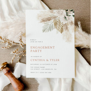 Invitación pampas moderno verde boho compromiso