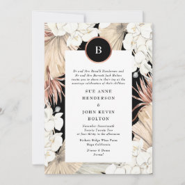 Invitación Pampas negras y Rosa Boda de Relieve metalizado do