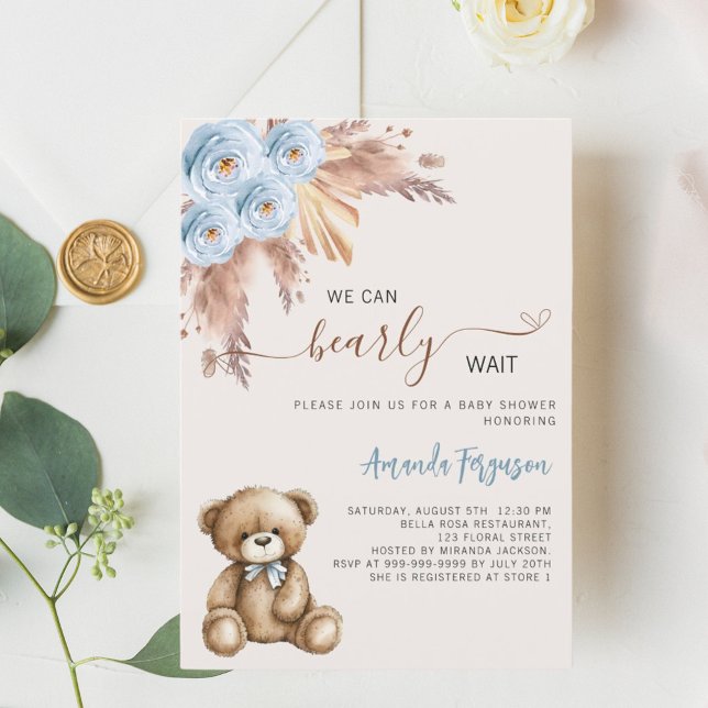 Invitación Pampas oso de peluche pampas niño azul floral duch (Subido por el creador)