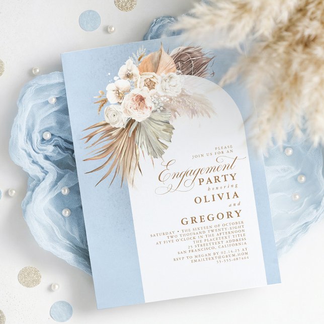 Invitación Pampas Pampas Grass Boho Engagement Party (Dusty Blue Chic Elegant Exotic Boho Engagement Party Invitations)