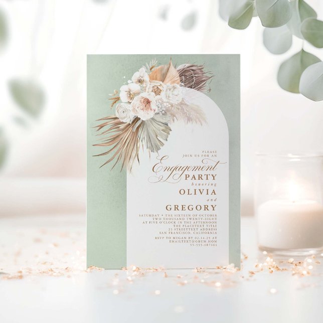 Invitación Pampas Pampas Grass Boho Engagement Party (Sage Boho Engagement Party Invitations)