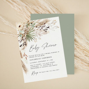 Invitación Pampas para la ducha bebé pasto moderno y elegante