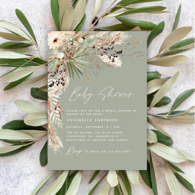 Invitación Pampas para la ducha bebé pasto moderno y elegante (Subido por el creador)